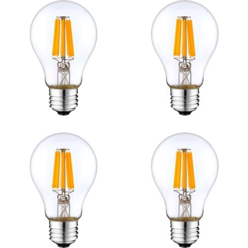 4pcs E27 LED Bulb A60 Retro Edison Filament Lamp AC220V 2/4/6/8W Clear Glass Shell Candle Light 360degrees Lighting Home Decor