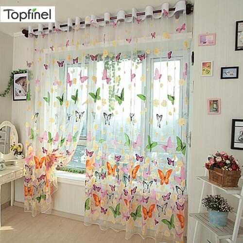 Topfinel Colorful Butterfly Sheer Curtains Voile Tulle for Kitchen Living Room Bedroom Window Treatment Screening Drapes