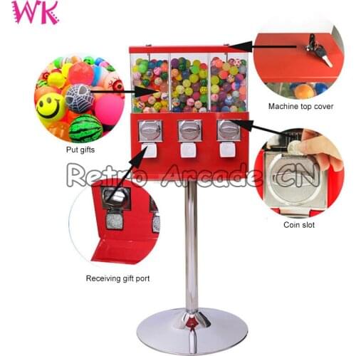 Candy Vending Machine Triple Gumball Machine Bubble Gum Dispenser Bank Capsule Gashapon Gaming Store Commercial