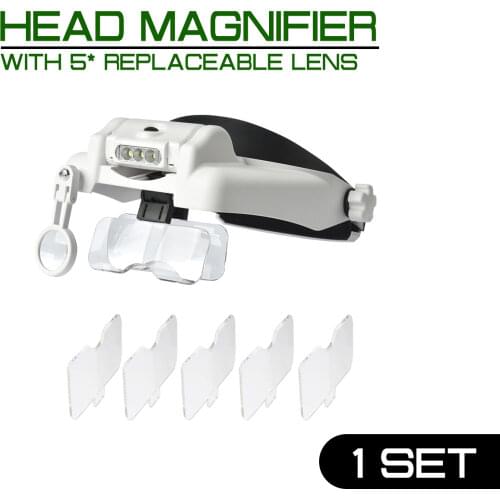 Multi-functional Magnifier Headband Loupe With 5 Replaceable Lenses Led Head Mounted Magnifying Glass Watchmaker Repair Tool
