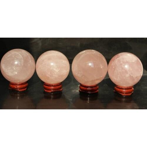 Xd j00450 4pcs AAA NATURAL PRETTY ROSE QUARTZ CRYSTAL SPHERE BALL HEALING + STAND