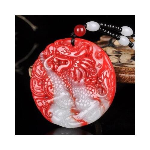 Zheru jewelry natural chicken blood jade dragon amulet pendant necklace exquisite jewelry best gift