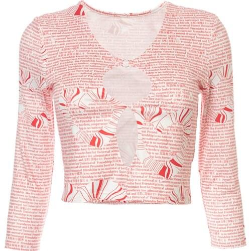 Women Hollow out T-Shirts Long Sleeve V NeckTank Top Female Letter Print Ring Front T-Shirts Camisole Summer Base Shirts