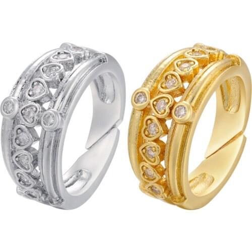 2021 NEW Vintage Micro-set Zircon Round Peach Heart Zircon Adjustable Opening Wide Ring Brass Luxury Rings for Women