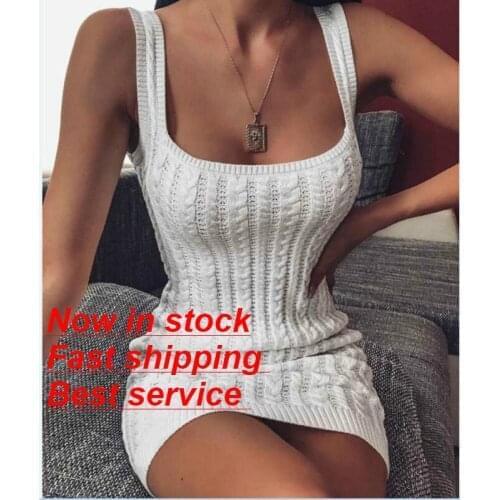 Womens Spaghetti Strap Sleeveless Tank Vest Dress Knitted Slim Solid Color Club Party Bandage Mini Dress