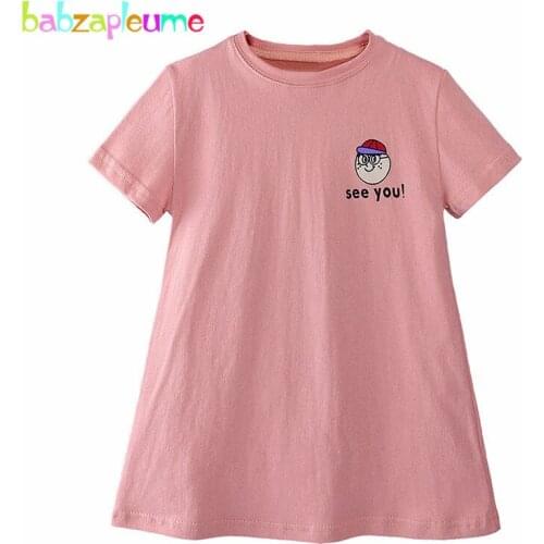 1-5Years/Summer Kids Dresses For Girls Cartoon Cute Cotton Short Sleeve Print Letter Children Pink Dress Baby Clothes BC1500