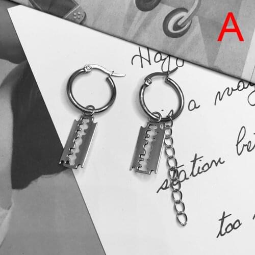 1Pair Fashion Men Metal Retro Punk Cross Pin Razor Studs Dangle Earrings Charm Jewelry 7 Styles