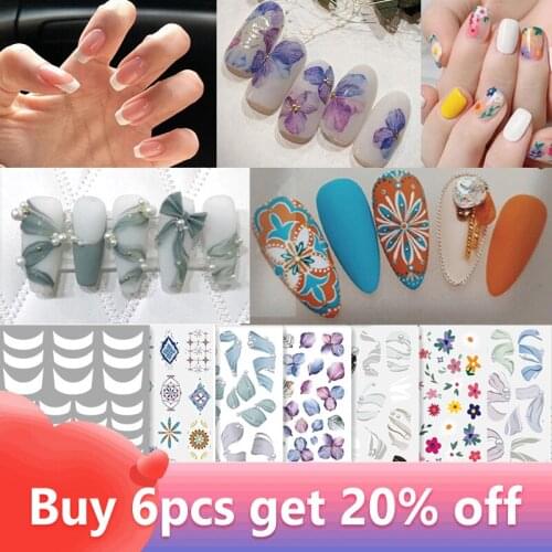 1pcs French Retro 3D Nail Art Stickers Embossed Flower Ribbon Adhesive Nail Decals Charm Manicure Decorations DIY Accessories