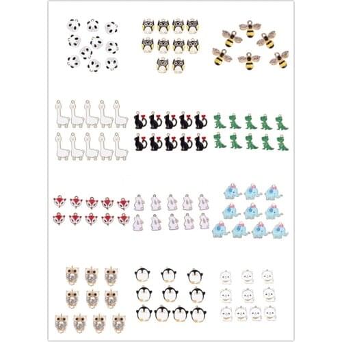 10pcs DIY Alloy Enamel Pet Cat Penguin Owl Elephant Dinosaur Charms Metal Animal Pendant Necklace Bracelet Alloy Accessories