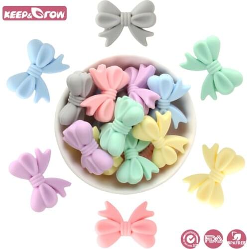 Keep&Grow 10pcs BPA Free Silicone Bow Beads Food Grade Baby Teethers Chewable Baby Teething Beads DIY Pacifier Chain Pendant