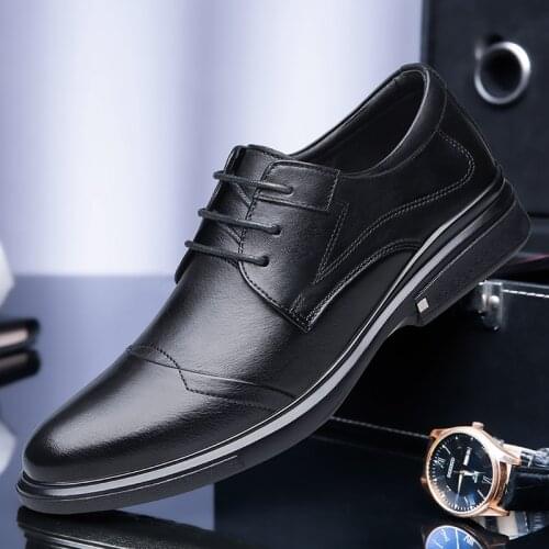 2021 Mens Genuine Leather Shoes High Quality Business Casual Big Size 38-48 Black Man Dress Shoes Autumn Winter Warm Mens Shoes
