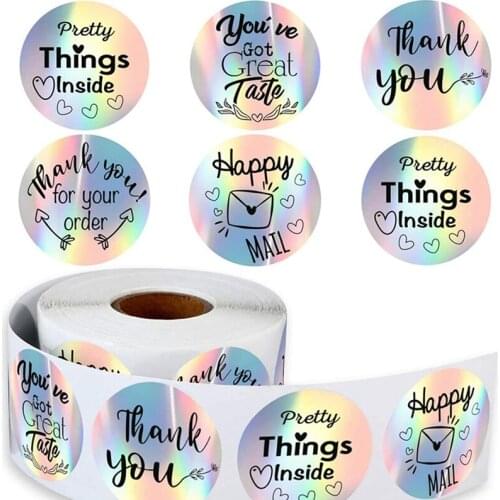 500pcs Thank You for My Small Business Stickers Paper Thank You Label Sticker Rainbow Silver Roll Adhesive Shipping Mail Labels