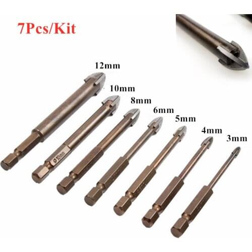 7Pcs/set Tungsten Carbide Glass Drill Bit Set Alloy Carbide Point with 4 Cutting Edges Tile & Glass Cross Spear Head Drill Bits