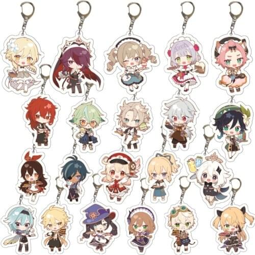 Genshin Impact Restaurant Waiter Acrylic Keychain Badge Cartoon Cosplay Key Chain Pendant Props Accessories
