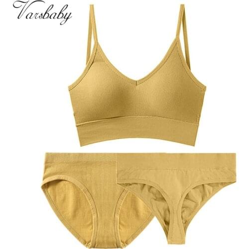 Varsbaby simple and comfortable underwear women gather light and beautiful back three-piece bra + briefs + thong