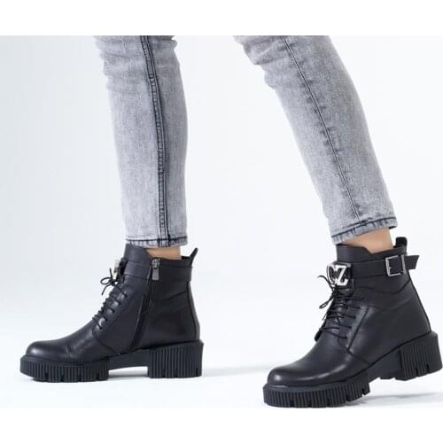 Callizio Women Genuine Leather Boots Ankle High Thick Heels Goth Punk Handmade Female Comfortable Lace Up Zipper Ankle Buckle Strap Black Brown Winter Big Size 10 Gothic Platform Lolita Shoes for Woman 2021 Footwear