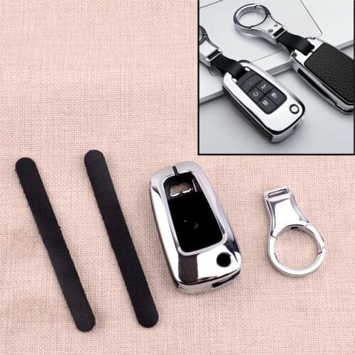 Car Leather Remote Flip Key Fob Case Cover Holder Chain Fit For Chevrolet Cruze Malibu Camaro Impala Equinox Trax Buick LaCrosse