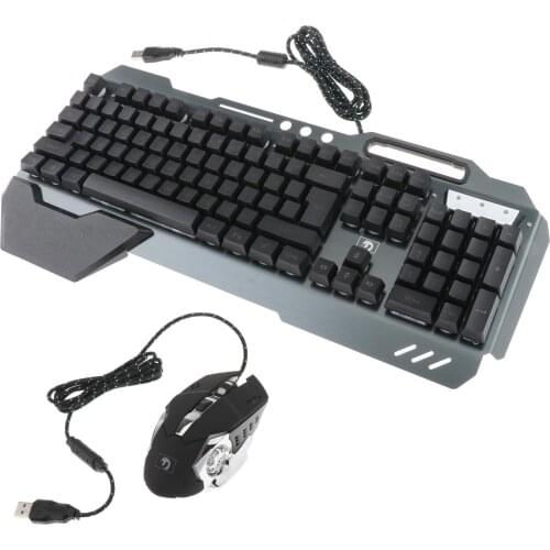 Gamer Wired Keyboard Mouse Set Rainbow Backlit Mechanical Feel for Laptop Pc