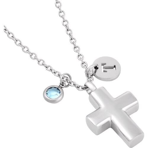 IJMD0031 Stainless Steel Polish Cross Cremation Memorial Pendant for Ashes Urn Keepsake Souvenir Jewelry for Men