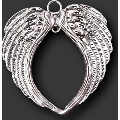2pcs Silver Plated Large Angel Wings Pendants Retro Necklace Accessories DIY Charms For Woman Jewelry Crafts Making 68*65mm A264
