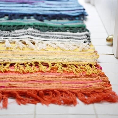 Kitchen Rug Cotton Geometric Floor Carpet Entrance Door Mat Tapis De Cuisine Anti Slip Handmade Woven Room Mats Rugs 76x47cm