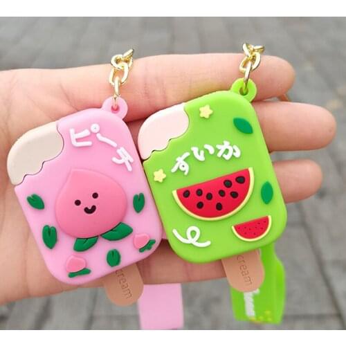 Creative Quality Cartoon Watermelon Peach Ice Cream Grape Orange Cute Sweet Warm Key Ring Adult Car Bag Pendant Keychain Gift