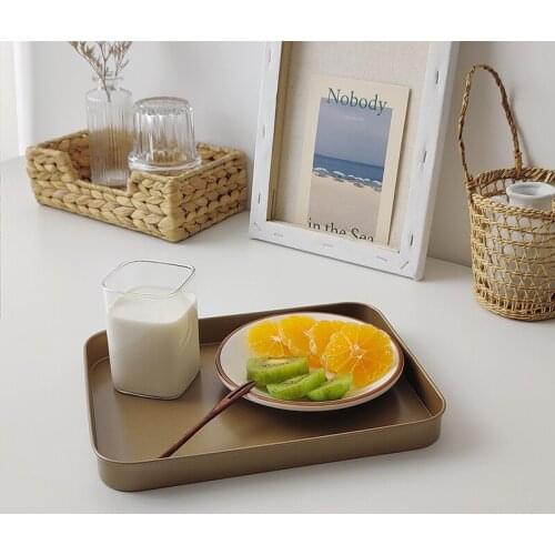 CuteLife Nordic Square Stainless Steel Storage Tray Food Cake Fruit Kitchen Accessories Plate Tray Retro Tableware Serving Tray
