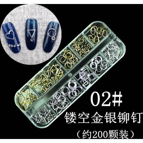 12 Color Nail Art Diamond Box Jewelry Set DIY Gold and Silver Rivet Hollow Alloy Rhinestone Mermaid Symphony Pearl Bound Diamond