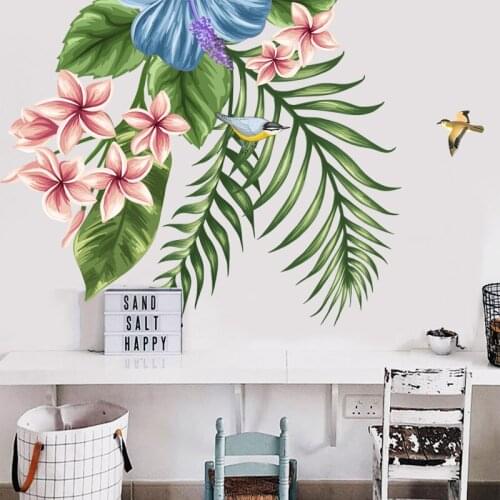 Flower Wall Stickers Nordic Style for Bedroom Eco-friendly Vinyl Living Room Home Decor Green Leaf Wall Decals Murals