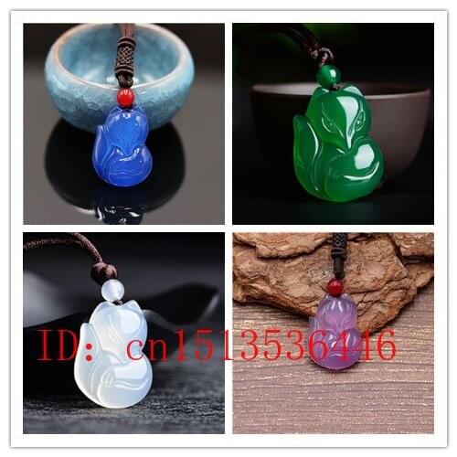 Natural Agate Fox Pendant Beads Necklace Charm Jewellery Fashion Accessories Hand-Carved Man Woman Luck Amulet Gifts