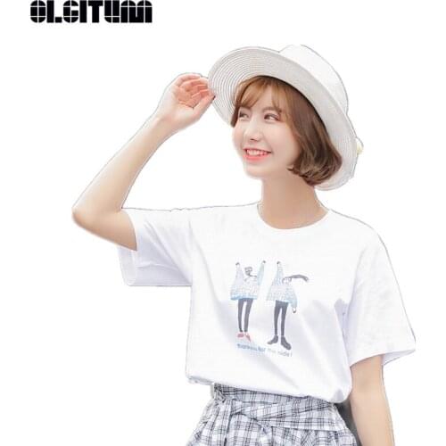 2020 New Summer T-shirt for Students Loose Short Sleeve Females Fashion Shirt Cotton O-neck Teenager Girls T-shirt TT380