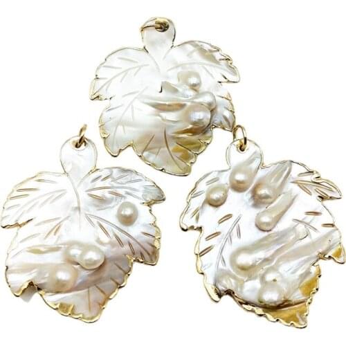 Maple leaf oyster pearl pendant Mother of Pearl Big Oyster shell charm for necklace making gold color plated oyster pearl