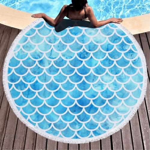 Microfiber Pattern Printed Beach Towel Shawl Round Yoga Towel With Tassel Beach Mat Blanket Cover Swimming Towels Accessories