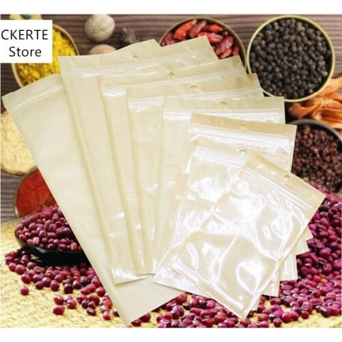 Wholesale 100pcs pouch Translucent kraft Zip Lock bag Front clear kraft paper zipper self sealing plastic pouch/ bag with zipper
