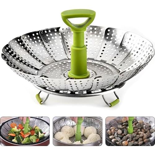 Foldable Steaming Rack Stainless Steel Steamer Tray Multi-Function Fruit Vegetable Drain Holder Kitchen Tools
