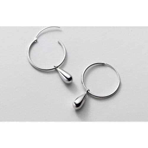 S925 Sterling Silver Circle Earrings Hoops Women Waterdrop Ear Earring Stylish Jewelry Unique Design Female Gift