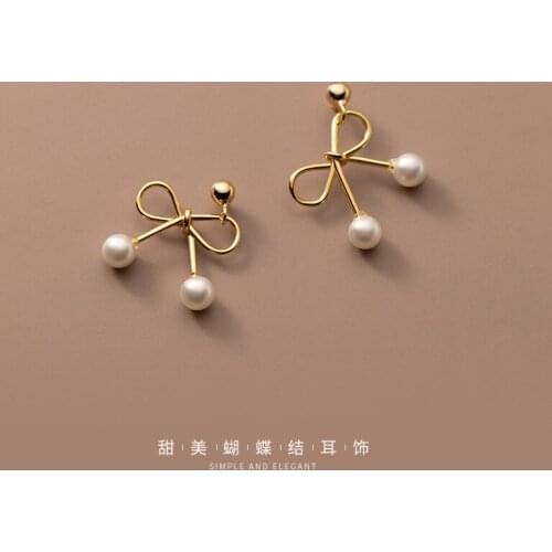 Real 925 Sterling Silver Cute Hollow Bowknot Short Drop Earrings for Women Girls