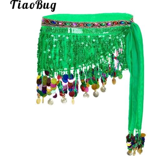 Women Girls Belly Dancing Hip Scarf Wrap Skirt with Sequin Tassel colorful Coins