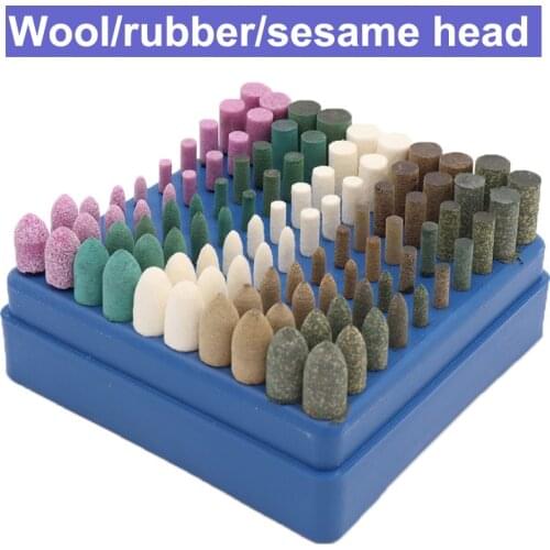 URANN 100pcs/set Grinding Wheel Wool Rubber Sesame Polishing Grinding Head Mixing Set 3mm Shank Electric Grinding Set