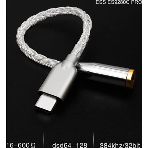 Headphone Amplifier 600Ω ESS ES9280C PRO HPA DSD 128 USB Type C DAC Amp pure silver for Android SAMSUNG Huawei OnePlus Win10