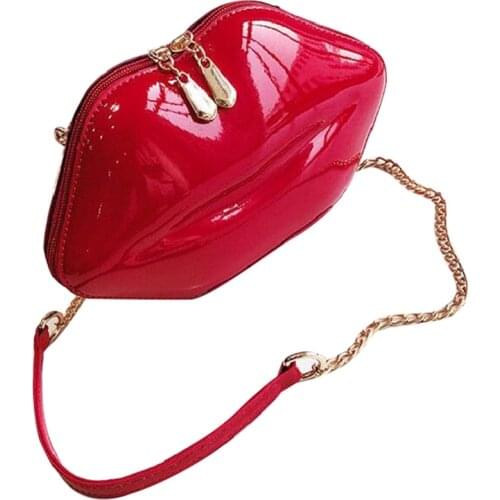 Women Red Lips Clutch Bag Ladies Pu Leather Chain Shoulder Bag Bolsa Evening Bag Lips Shape Purse