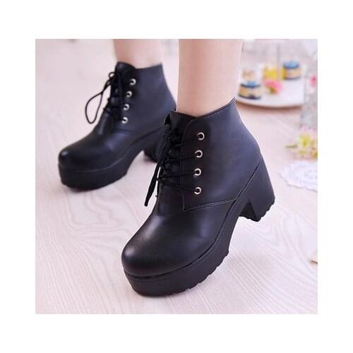 2019 New boots Women Platform Shoes lace up Pu leater shoes White Black Women Chunky Heels Hot Sale Shoes Woman 35-41