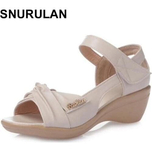 SNURULAN Women Sandals 2020 Summer New Genuine Leather Sandals Women Wedges Open Toe Plus Size 41 42 43 Mom Roman Sandals
