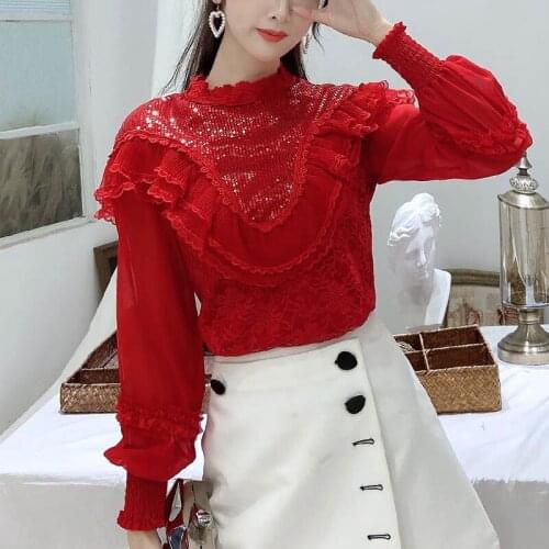 Womens Tops and Blouses 2020 Cotton Linen Blouse Button Solid Stand Collar Ladies Lace Tops Women Ruffles Shirts Blusas Feminine