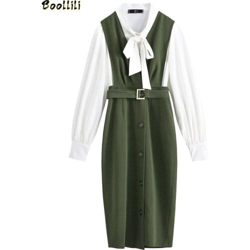 Boollili Spring Summer Dress Women Clothes 2020 Korean Elegant Bodycon Office Dress Two Piece Set Shirt + Strap Dresses