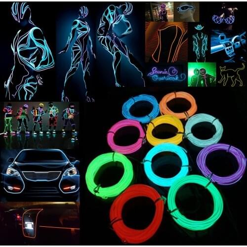 1M/3M/5M/10M 3V Flexible Neon Light Glow EL Wire Rope tape Cable Strip LED Neon Lights Shoes Clothing Car waterproof led strip