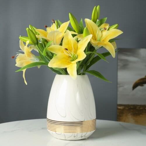 1Pcs Marbled Cearamic Vase Golden Circle Flower Vase Nordic Style Ceramic Vase Ornament Water Planting Container Home Decoration