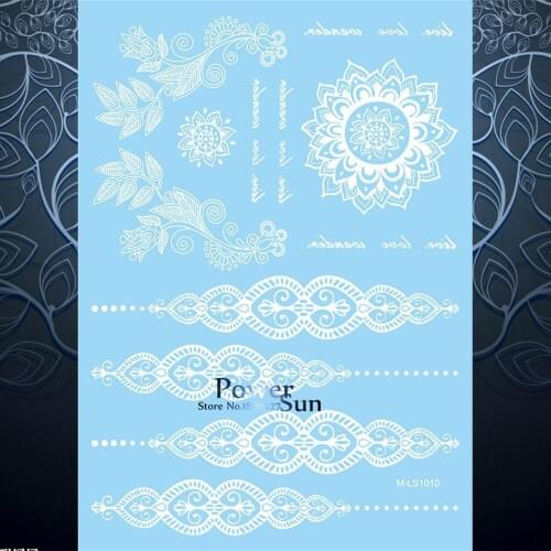 1PC Populart Women Wedding Henna Tattoo White Flower Indian Bracelet Design Body Arm Back Decals Temporary Tattoo Sticker PMLS10
