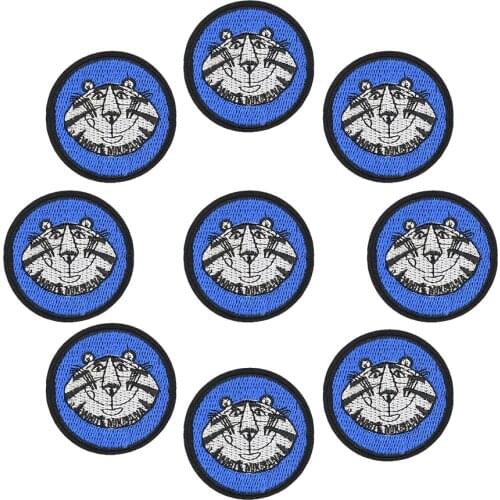 10PCS Cute Tiger Patches for Clothing Iron Embroidered Blue Animal Badge Patch Applique Sewing Accessories DIY Jacket Bags Jeans