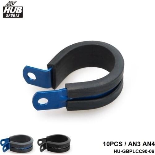 10PCS x AN3 AN4 9.5mm I.D Black/BLUE Aluminium Rubber Lined Cushioned P Clamp / Clip HU-GBPLCC90-06